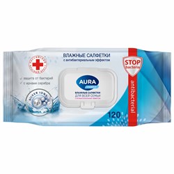 Салфетки влажные AURA 120шт/уп крышка-клапан  90787