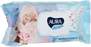 Салфетки влажные детские AURA 100шт/уп  159-14