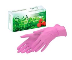 Перчатки нитриловые розовые SunViv размер XS 50пар/уп - фото 7520