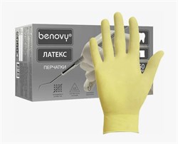 Перчатки латексные дв. хлорирования Benovy XS 50пар/кор - фото 7570