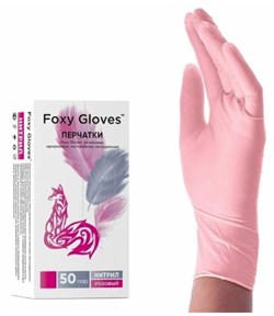 Перчатки нитриловые розовые  размер S 50/пар FOXY GLOVES - фото 7984