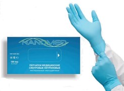Перчатки нитриловые голубые размер L 100пар/уп  NANOMED